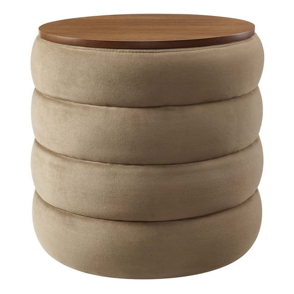 Ottoman Accent Chair, Taupe Gray, Velvet, Living Kitchen Cafe Bistro Hospitality Restaurant, Modern Contemporary Boutique HB36662