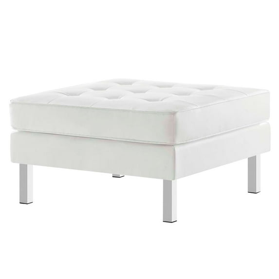 Ottoman Accent Chair, White Silver, Vegan Leather, Mid Century Living Lounge Cafe Lobby Hospitality Restaurant, Modern Contemporary HB33240