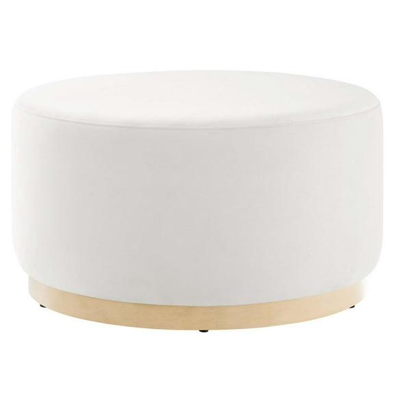 Ottoman Accent Chair, White, Velvet, French Living Lounge Cafe Lobby Hospitality Restaurant, Modern Contemporary Boutique HB36596