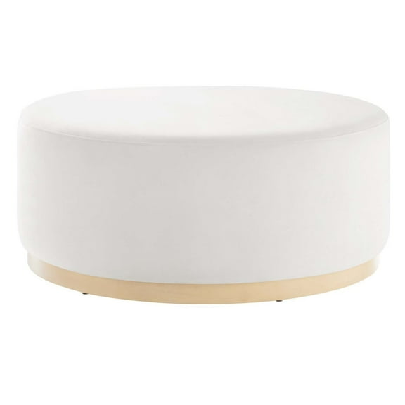 Ottoman Accent Chair, White, Velvet, French Living Lounge Cafe Lobby Hospitality Restaurant, Modern Contemporary Boutique HB36604