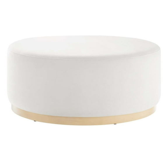 Ottoman Accent Chair, White, Velvet, French Living Lounge Cafe Lobby Hospitality Restaurant, Modern Contemporary Boutique HB36604