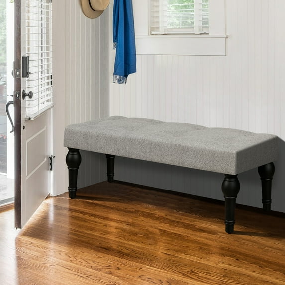 Ottoman Bench 4-thickened Roman Column Feet French Upholstered Bedside Bench For Bedroom Living Room Entryway