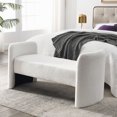 thumbnail image 1 of Ottoman Bench, 52" End of Bed Bench Bedroom Bench with 250 lbs Seating and Arms, Bench for Bedroom End of Bed in Teddy Fabric, Indoor Bench for Living Room, Entryway, Dining Room, Ivory, 1 of 8