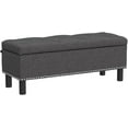 thumbnail image 1 of Ottoman Bench with Storage, Folding Storage Ottoman Bench with Wood Legs, Upholstered Bedroom Bench with Button-Tufted, Entryway Bench Storage Bench for Bedroom, Linen (Darkgrey), 1 of 10