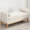 thumbnail image 1 of Ottoman with Bolster Pillows & Wood Legs, Upholstered Bench, Elegant Indoor Bench, Entry Bench, 53.5"W Ottoman Bench for End of Bed, Bedroom, Living Room, Entryway, Ivory, 1 of 6