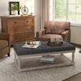 thumbnail image 1 of Ottoman Coffee Table, Large Rectangle Ottoman with Storage - Upholstered Cushioned Bench for Living Room, Tufted Linen Fabric with Solid Wood Shelf, Entryway Bench(Dark Gray), 1 of 10