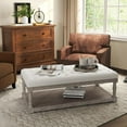 thumbnail image 1 of Ottoman Coffee Table, Large Rectangle Ottoman with Storage - Upholstered Cushioned Bench for Living Room, Tufted Linen Fabric with Solid Wood Shelf, Entryway Bench (Ivory), 1 of 18