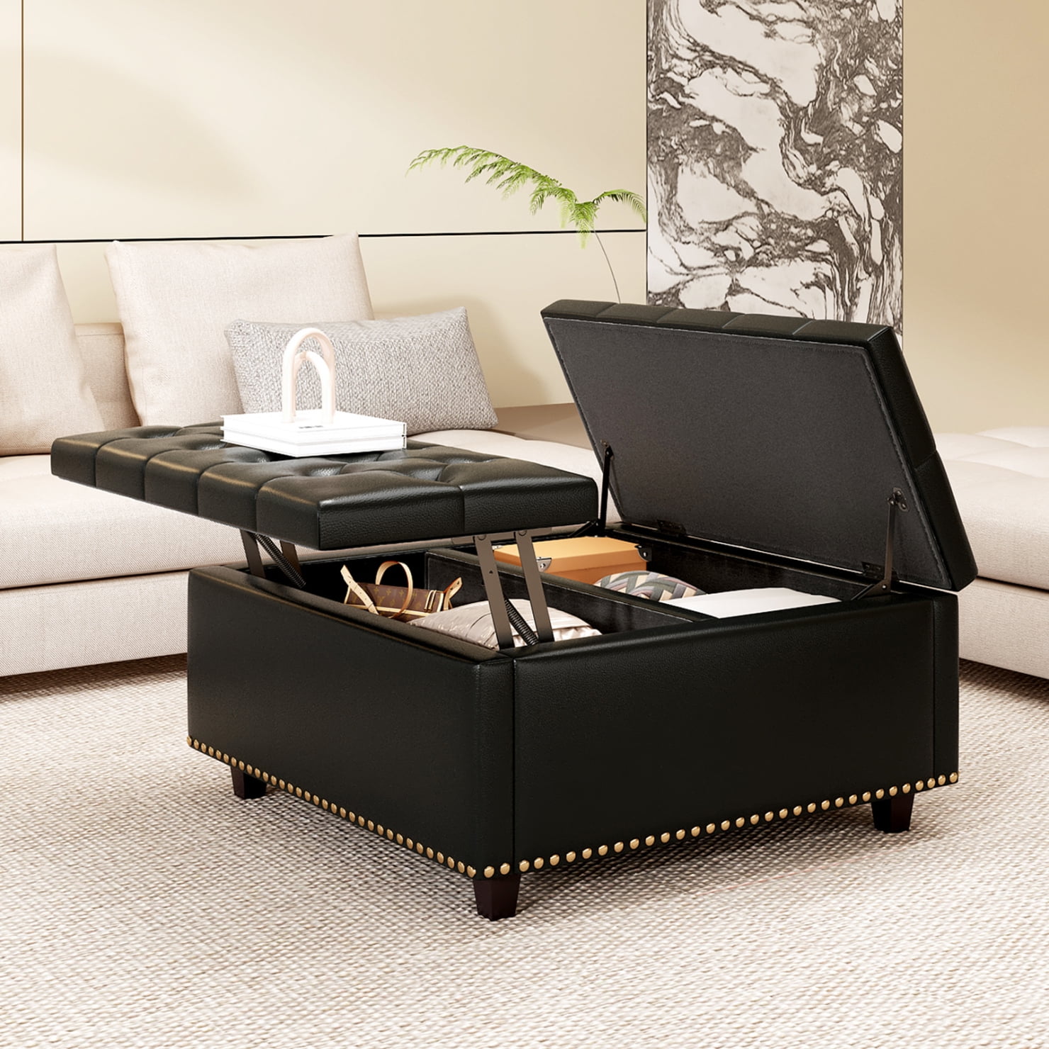 Large square storage ottoman coffee table discount