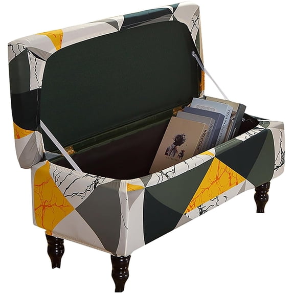 Ottoman Cover Rectangle, Stretch Velvet Storage Ottoman Cover Ottoman Covers Slipcover Rectangle-Removable Storage Bench Cover Folding Ottoman Covers with Elastic Bands Ties,Print C,Medium
