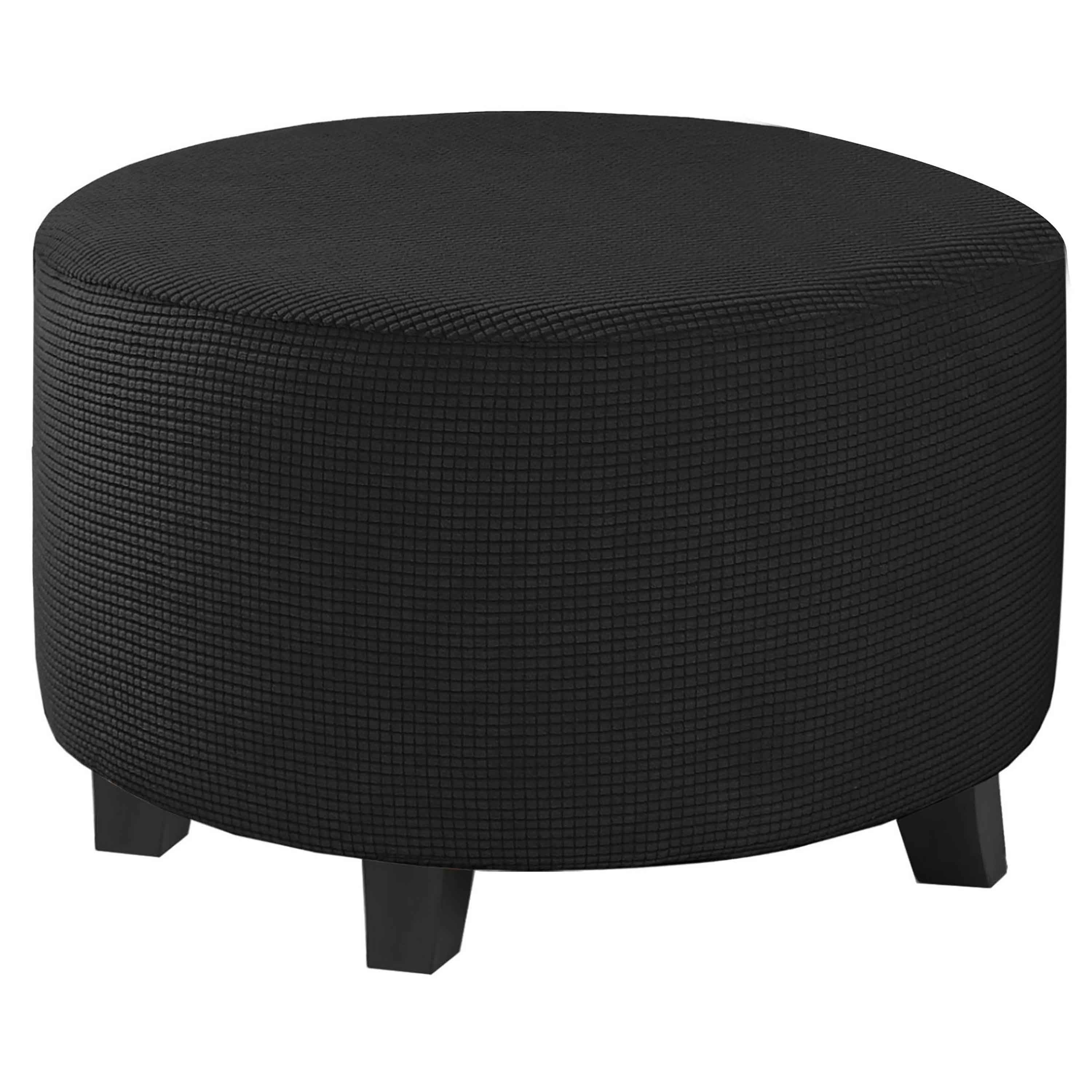 Ottoman Cover Round,Thick Stretch Low Bench Cover,Solid Color Jacquard