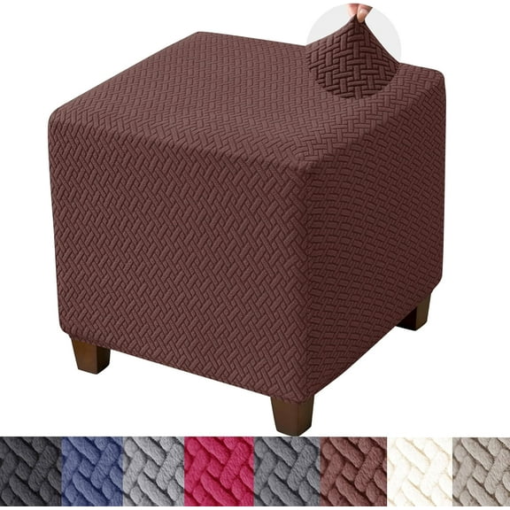 Ottoman Cover Square,Stretch Knitted Small Square Ottoman Slipcover,Storage Foot Stool Covers with Elastic Bottom Coffee