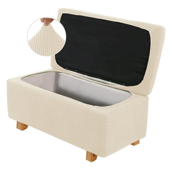 Ottoman Cover Stretch Storage Ottoman Bench Slipcover Jacquard Folding Storage Bench Ottoman Cover with Elastic Bottom Fit Length 41-45”Beige