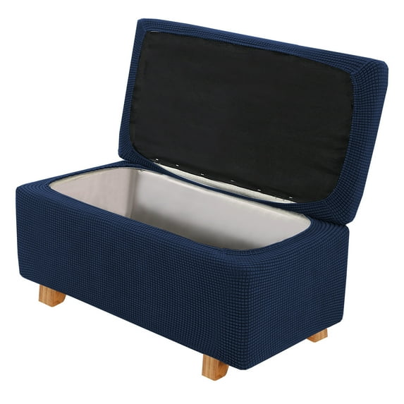 Ottoman Cover Stretch Storage Ottoman Bench Slipcover Jacquard Folding Storage Bench Ottoman Cover with Elastic Bottom Fit Length 41-45” Navy Blue