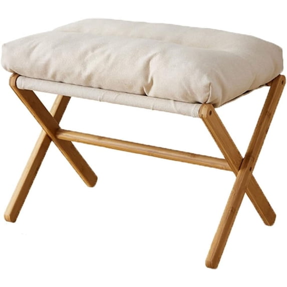 Ottoman Foot Rest- Bamboo Foldable Stool, Foot Stools Small Ottman with Upholstered , Folding Stool for Makeup, Bedroom and Living Room