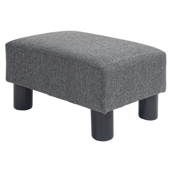 Ottoman Foot Rest, Small Foot Stool with Linen Fabric Upholstery and Plastic Legs, Cube Ottoman for Living Room, Charcoal Gray