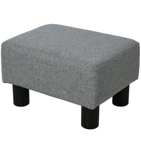 Ottoman Foot Rest, Small Foot Stool with Linen Fabric Upholstery and Plastic Legs, Cube Ottoman for Living Room, Gray