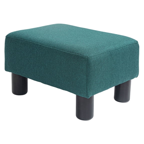 Ottoman Foot Rest, Small Foot Stool with Linen Fabric Upholstery and Plastic Legs, Cube Ottoman for Living Room, Green