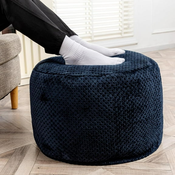 Ottoman Foot Rest Stuffed Round Boho Comfortable Floor Poof Seating Armchair Foot Stool Floor Cushion Bean Bag Pouf Ottoman 18x18x14 Inch Navy Blue