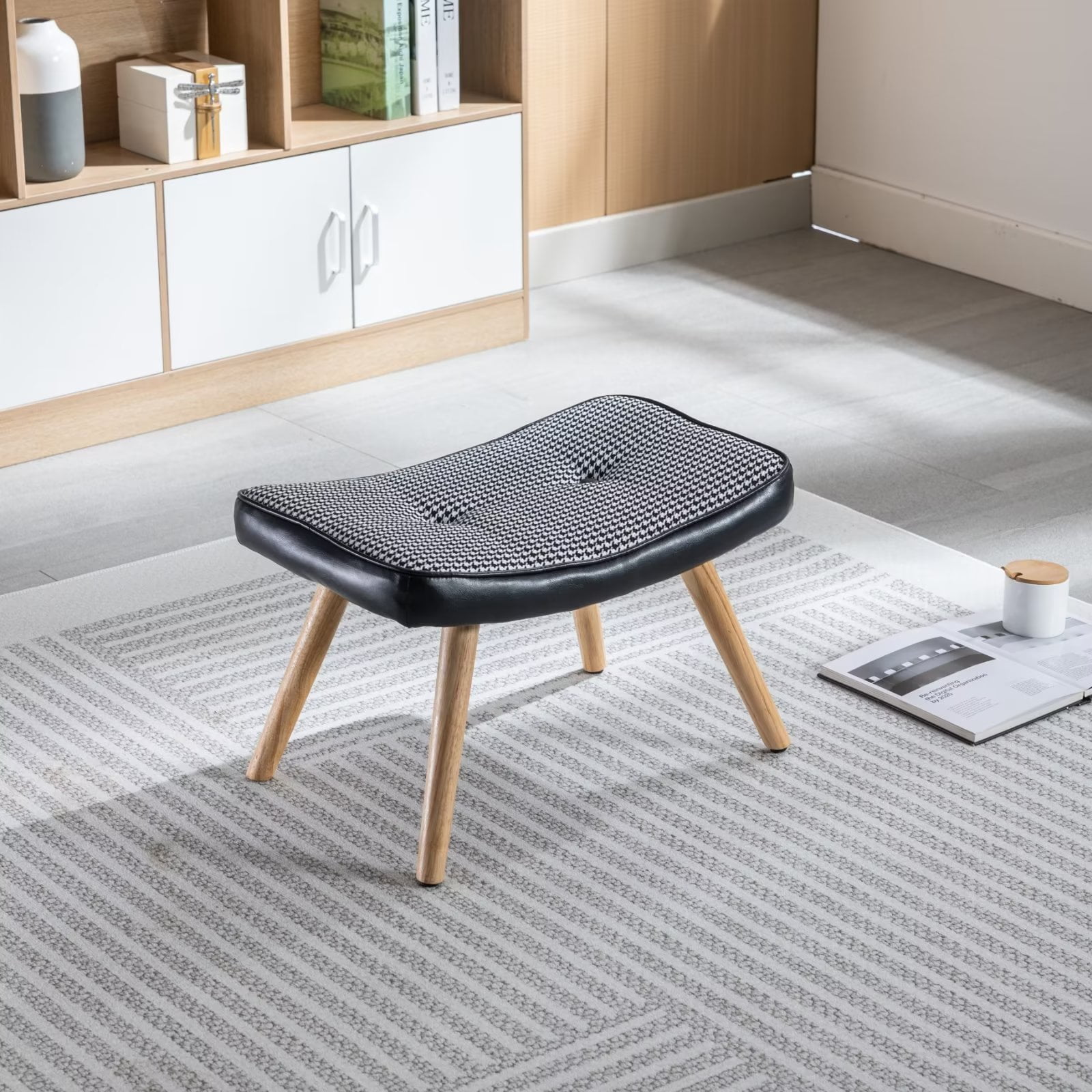 Ottoman Footrest Stool Upholstered Step Stool Ottomans 4 Wood Legs with