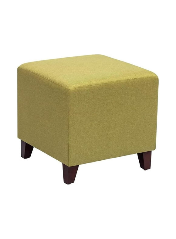 Ottoman, Footstool with Thick Upholstered, Storage Bench with Wooden Legs and Cubic Frame for Living Room, Bedroom, Entryway,Lemon