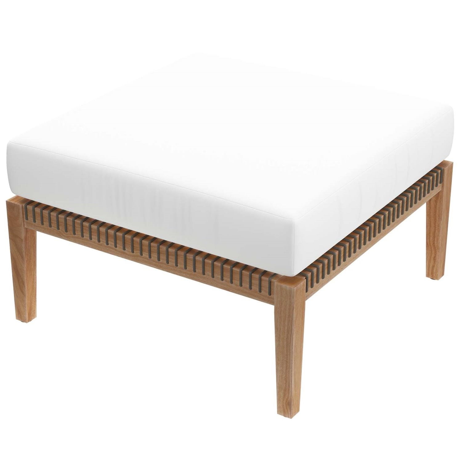 Clearwater Grade A Teak Wood Outdoor Ottoman with Gray White Cushion