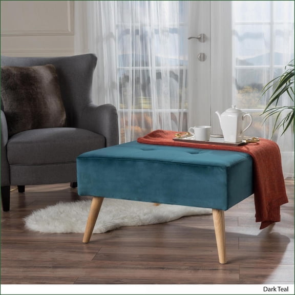 Ottoman | Mid-Century Modern Tufted | Teal Velvet | Foot Stools | Living Room