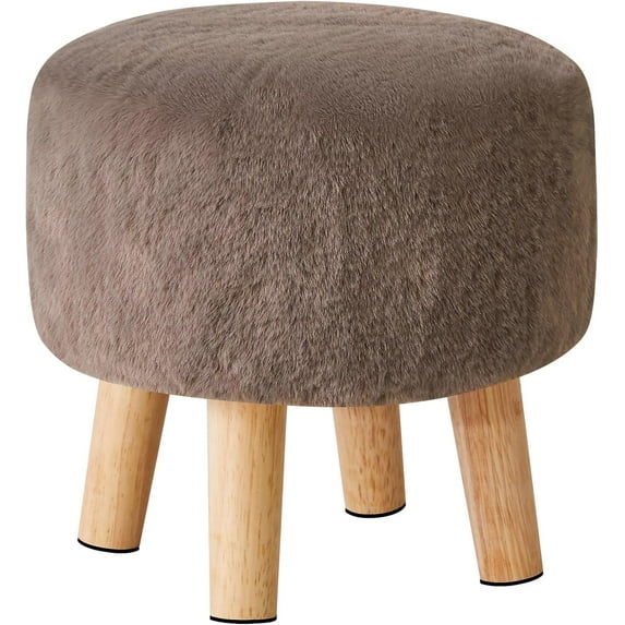 Ottoman, Modern Footrest with Soft Padded Seat, Foot Stool with Wood Legs, Small Round Accent Small Table for Living Room Bedroom Office 12.6" D×12.6" W×12.6" H Brown