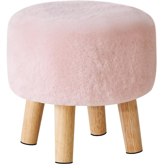 Ottoman, Modern Footrest with Soft Padded Seat, Foot Stool with Wood Legs, Small Round Accent Small Table for Living Room Bedroom Office 12.6" D×12.6" W×12.6" H Pink