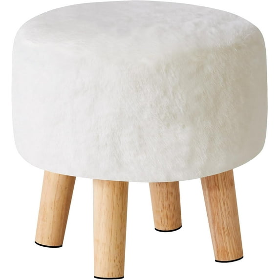 Ottoman, Modern Footrest with Soft Padded Seat, Foot Stool with Wood Legs, Small Round Accent Small Table for Living Room Bedroom Office 12.6" D×12.6" W×12.6" H White