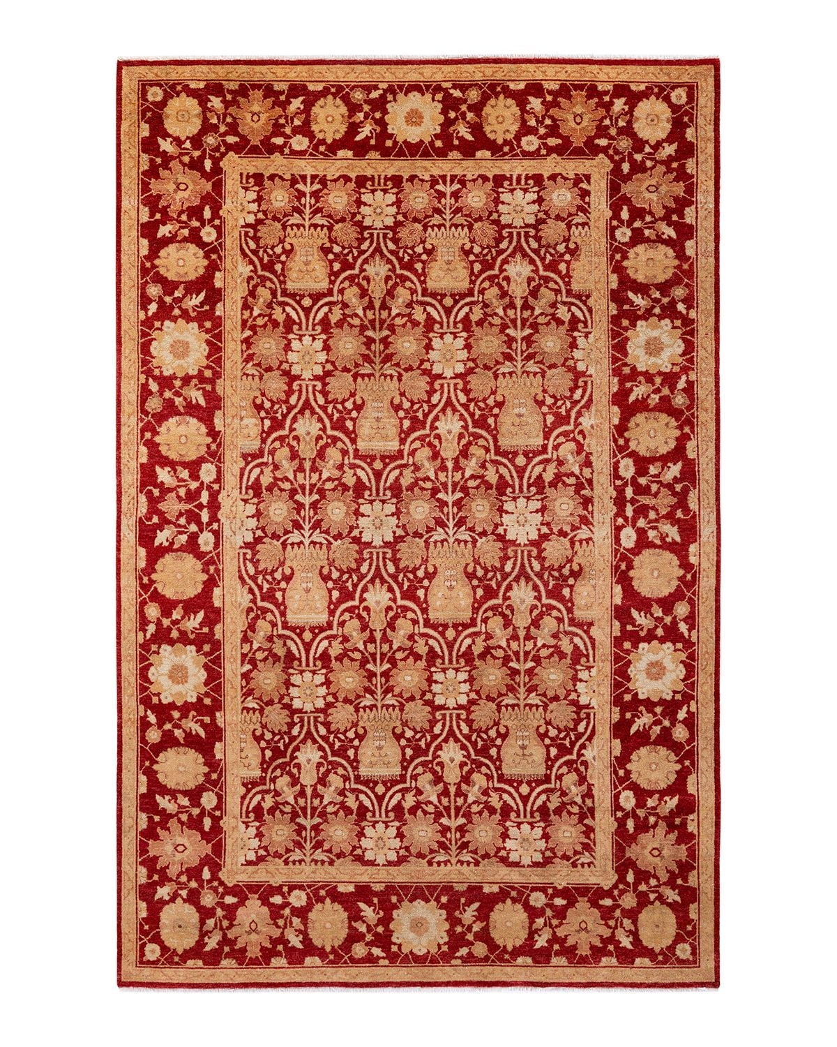 Handmade Red Wool Rectangular Area Rug 6'0" x 9'2"
