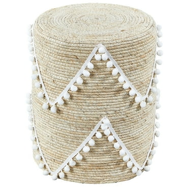 Ottoman Poof, Natural Corn Husk Poufs, Hand Weave Round Footstool, Pouffe Accent Chair, Ottoman Coffee Table , Outdoor Ottoman, for Living Room, Bedroom