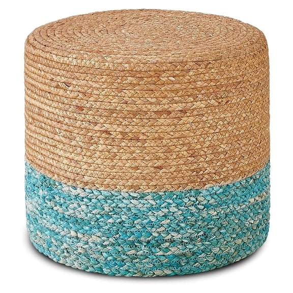 Ottoman Poof, Natural Seagrass Poufs, Hand Weave Round Footstool, Pouffe Accent Chair, Home Decorative Seat, Boho Deco Floor Chair for Living Room, Bedroom (18inch 68LK)