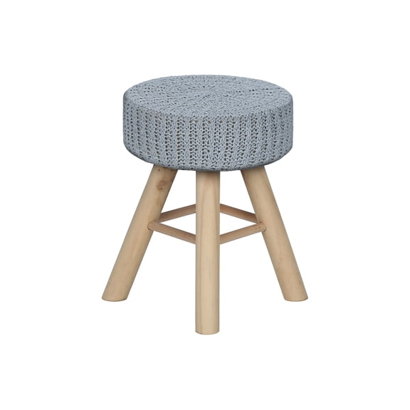 Ottoman, Pouf, Footrest, Foot Stool, 12" Round, Grey Velvet, Natural Wood Legs, Contemporary, Modern