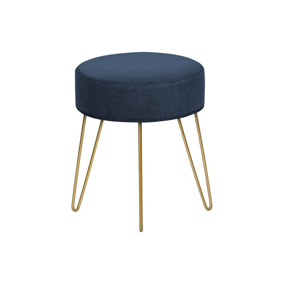 Ottoman, Pouf, Footrest, Foot Stool, 14" Round, Blue Fabric, Gold Metal Legs, Contemporary, Modern