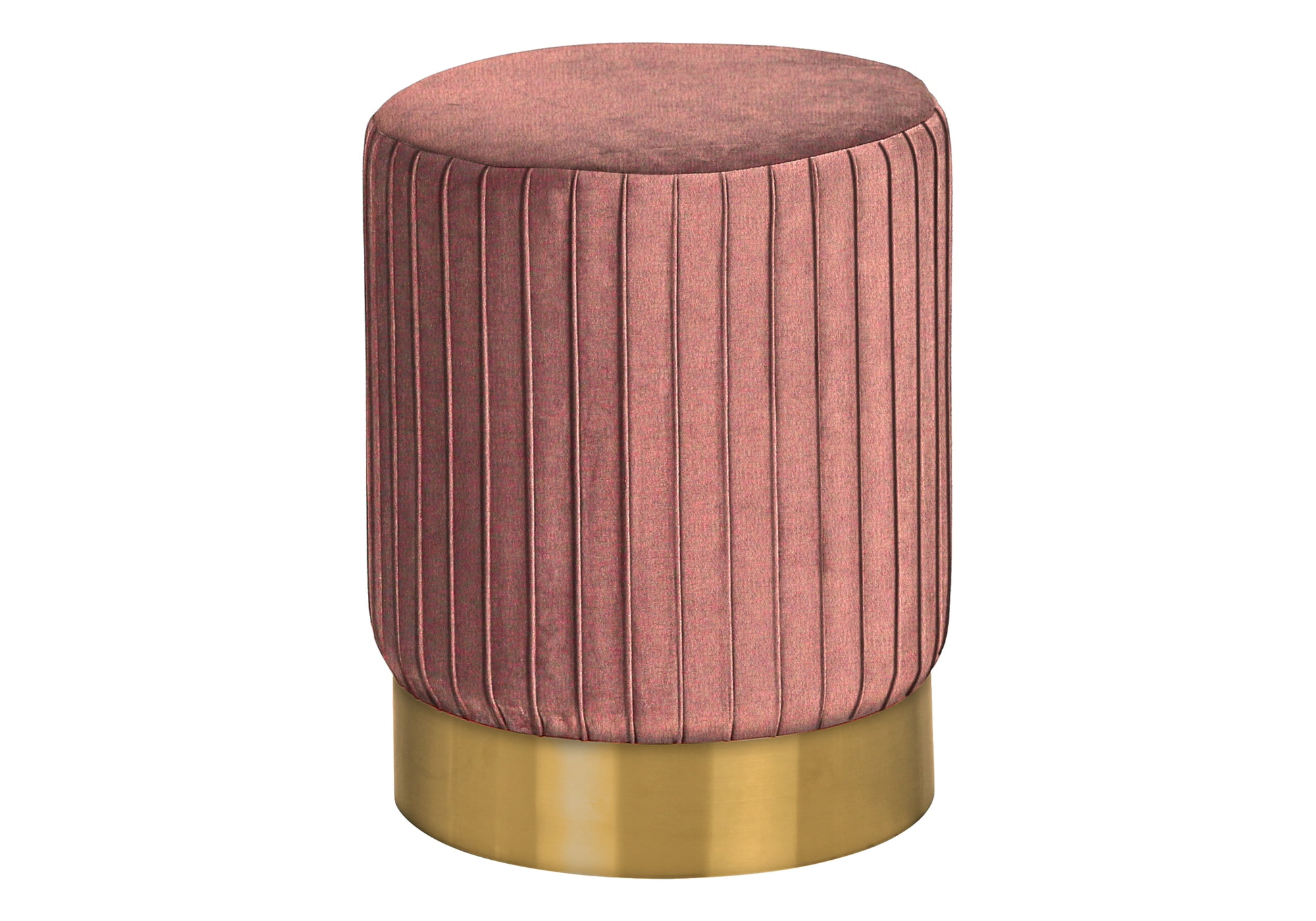 Modern Glam Dark Pink Velvet Tufted Pouf with Gold Base