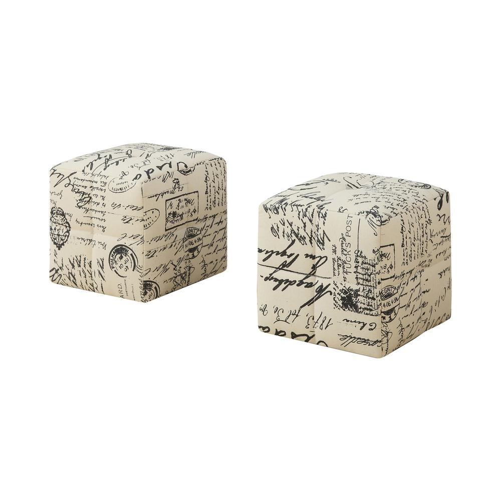 Transitional Tufted White Pouf Ottoman Set of 2