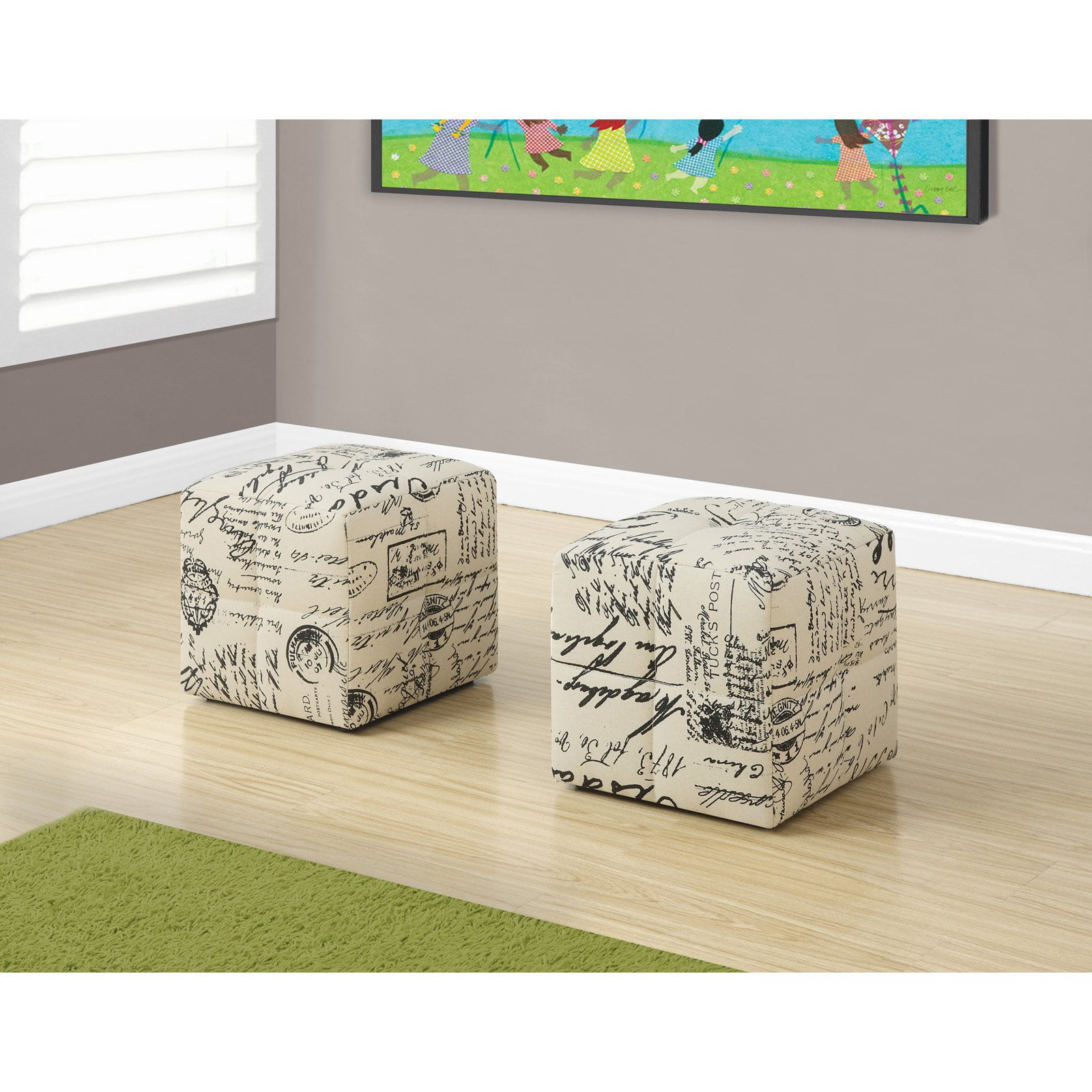 Transitional Tufted White Pouf Ottoman Set of 2