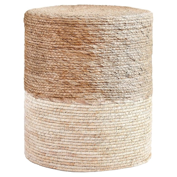 Ottoman Poufs, 100% Natural Seagrass Pouffe, Hand Weave Round Footstool with Wood Frame, Sitting Braided Footrest, Home Boho Decorative Seat, Accent Chair for Living Room, Bedroom