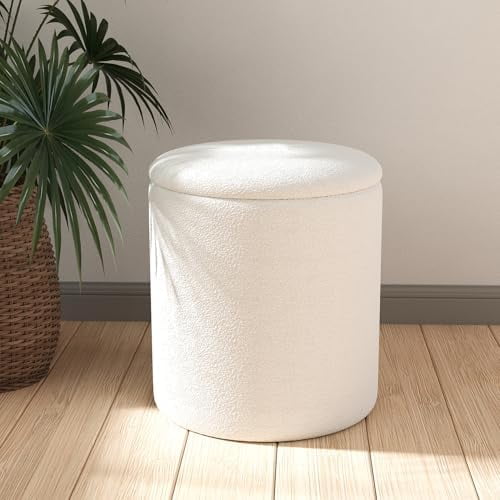 Ottoman Poufs with Storage,Soft Upholstered Vanity Stool,Multifunctional Ottomans Coffee Table Padded Seat Foot Rest for Living (White M)