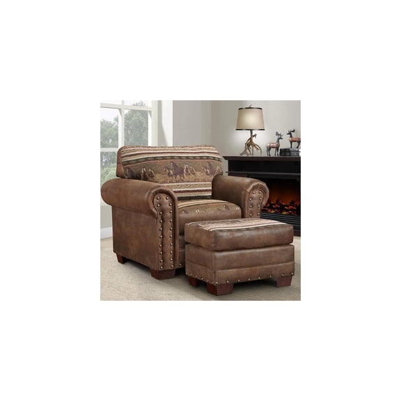 Ottoman - Rustic Nailhead Accent - Solid Wood Frame - Living Room Footrest - 27"L x 19"W x 18"H