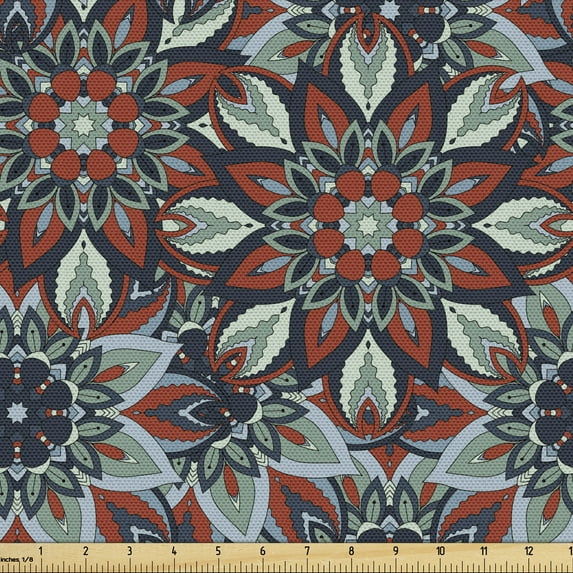 Ambesonne Ottoman Fabric by the Yard Upholstery, Vintage Floral Folk, 1 Yard, Multicolor