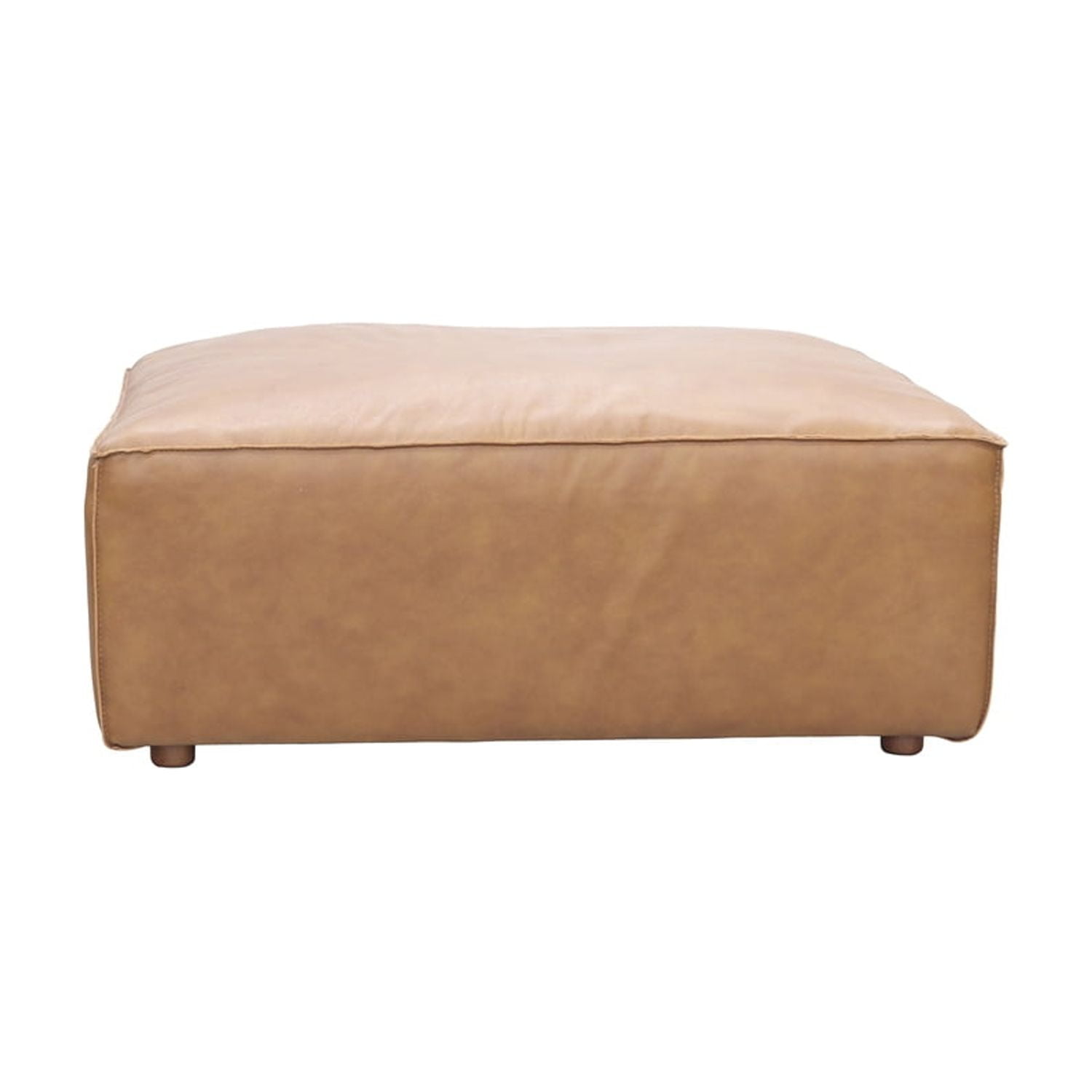 Ottoman - Sonoran Tan Leather Footstool - Modern Upholstered Storage Ottoman - Round & Square Design