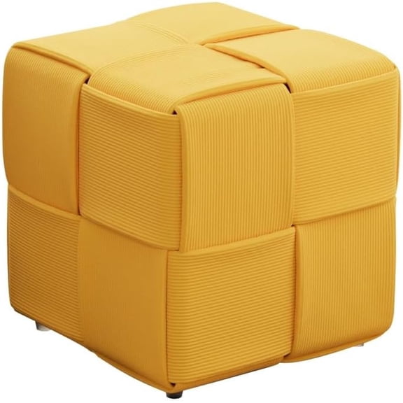 Ottoman Square Corduroy, Wooden Sofa Stool Cube Woven, Solid Skeleton Thickened Padding Soft and Comfortable for Living Room, Bedroom (Yellow)