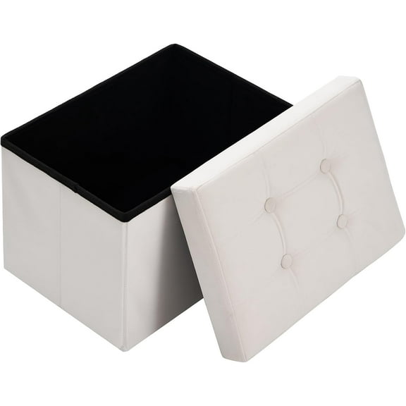 Ottoman Storage 16 inch Foldable Ottoman Foot Rest Small Ottoman with Storage Velvet Ottoman Foot Rest Footstool Bench for Dorm Living Room Entryway Beige