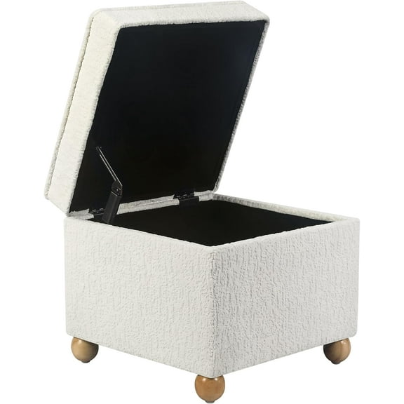 Ottoman with Storage, 17Inch High Jacquard Velvet Foot Stools Ottoman for Living Room, Upholstered Square Storage Ottomans Foot Rest, Bedroom Footstools and Ottomans with Hinged Lid, White