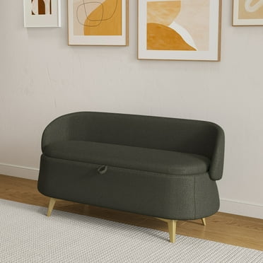 Ottoman with Storage, 50.8 inch Storage Bench with Backrest, Upholstered End of Bed Storage Bench Safety Hinge with Metal Legs, Large Ottoman Bench for Entryway, Living Room, Bedroom, Green
