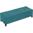 thumbnail image 1 of Ottoman with Storage, 51 Inch End of Bed Storage Ottoman Bench, Linen Fabric Upholstered Ottomans with Hinged Lid, Rectangle Long Foot Rest Bench for Entryway Living Room Bedroom Teal, 1 of 15