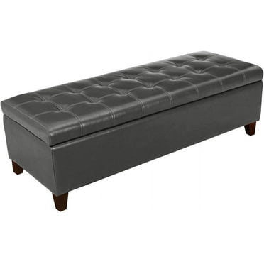 Ottoman with Storage, 51 Inch End of Bed Storage Ottoman , Faux Leather Upholstered Ottomans with Hinged Lid, Rectangle Long Foot Rest  for Entryway Living Room Bedroom Gray