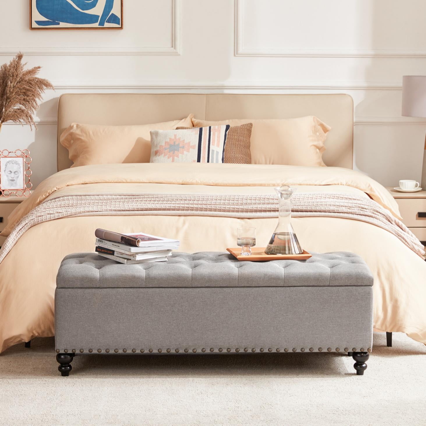 Ottoman with Storage，51inch Storage Bench with ButtonTufted，End of