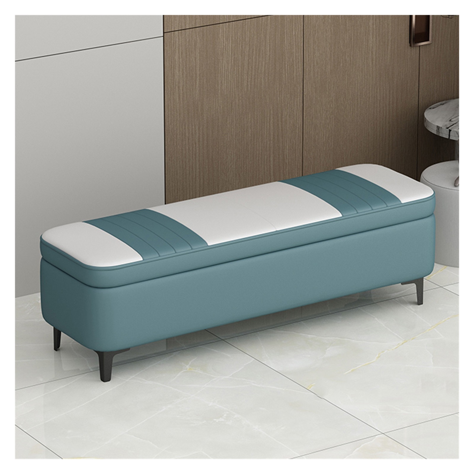 Ottoman Storage Bench,Faux Leather Extra Long Storage Bench Storage ...